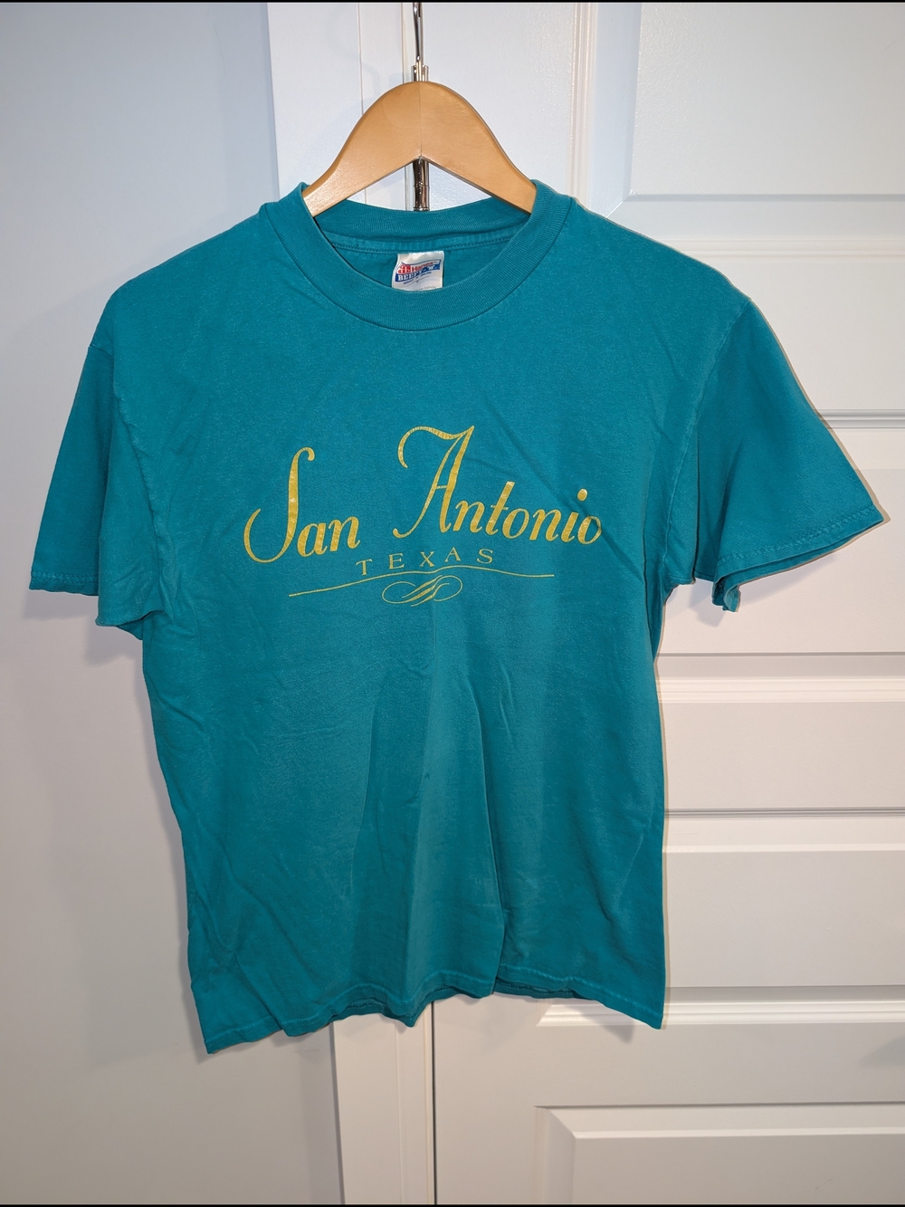Vintage 90's San Antonio Teal Souvenir Tee with Yellow Script